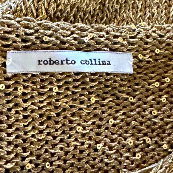 Roberto Collina Gold w/Sequence/ Flutter Sleeves/ Round neckline/ Italian Tunic - Picture 7 of 10